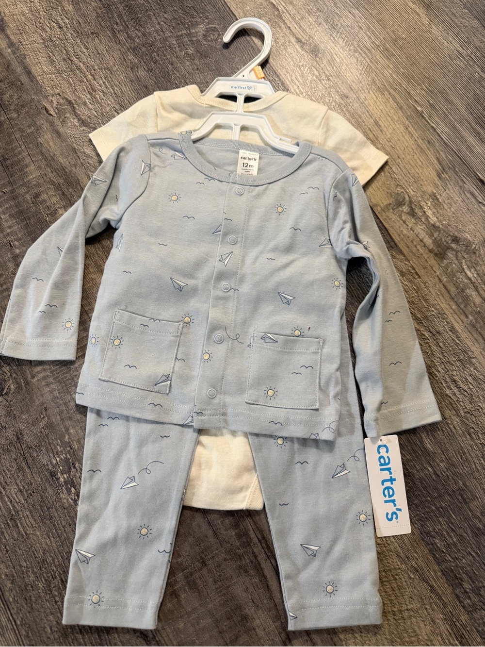 NWT Carter’s 3-Piece Airplane Outfit Set 12M Blue Cardigan Bodysuit Pants
